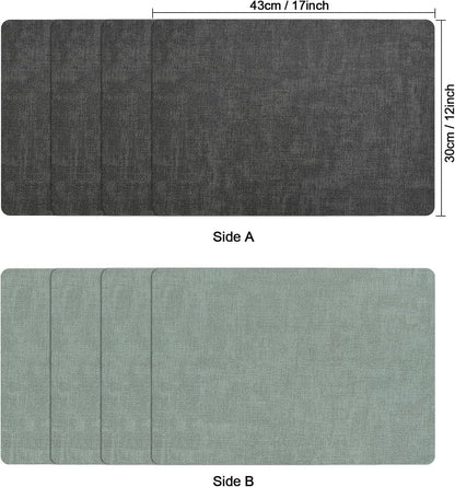 Myir JUN Dual Sided Faux Leather Placemats Set of 4 for Indoor Outdoor Dining Tables, Square Non-Slip Washable Wipeable Table Mats (Gray Sage Green)