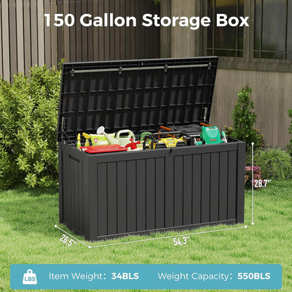 KAMABOKO Outdoor Storage Box, 150 Gallon Large Outdoor Resin Deck Box, Storage Waterproof Boxes Lockable Lid for Garden Tools, Pool Supplies, Patio Furniture and Cushions, Black