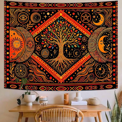 Lunerfex Tree of Life Sun Moon Stars Wall Tapestry, Cosmic Harmony Symbol Tapestries for Home Decor, Mystical Tapestry 60x44 Inch