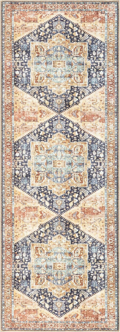 Keen Home Design 2x7 Rug - Machine Washable Runner Rug with Non-Slip Backing, Ideal for Hallway, Entryway, Kitchen, Laundry Room - Vintage, Easy Clean, Durable, Low Pile Rug - (2'6" x 7')