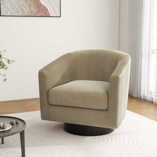Swivel Barrel Accent Chair, Modern Round Corduroy Fabric Arm Chair for Living Room, Bedroom, Comfy