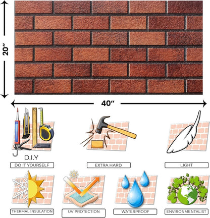 IZODEKOR 3D Brick Effect Wall Panels - Faux Brick Paneling for Living Room, Kitchen, Bathroom and More | Oldbury - Pack of 3, Covers 16 sq ft