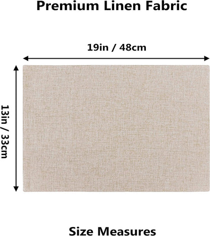 Home Brilliant Burlap Linen Placemats Set of 6 Plate Mats Heat Resistant Dining Table Cloth Placemats Washable Kitchen Table Mats for Holiday Dinner, 13x19 inch, Light Linen