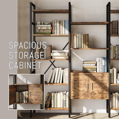 70 x70" Triple 5 Tier Book Shelf, Industrial Large Bookcase with Storage Cabinet, Tall Bookshelf with 14 Open Display Shelves Metal Frame Furniture for Living Room Bedroom Home Office Rustic Brown