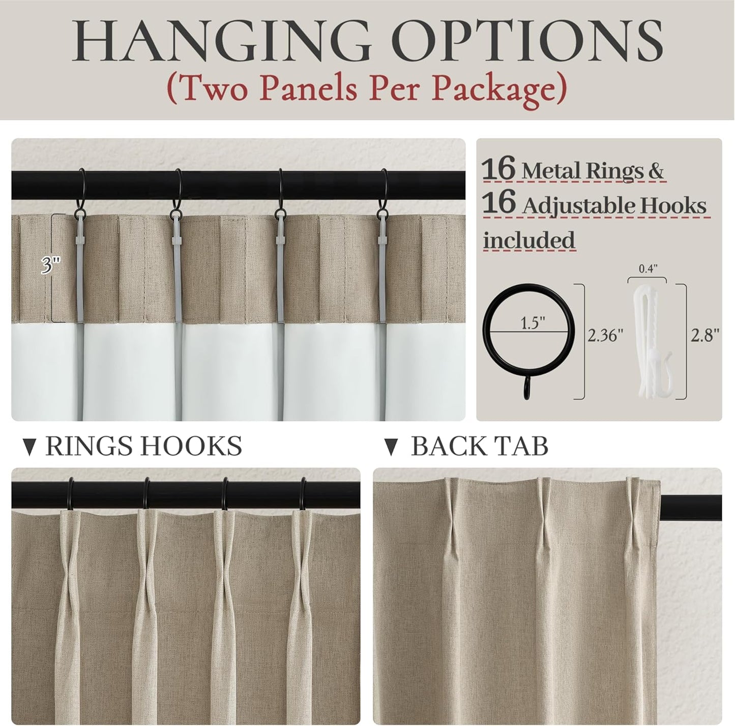 GreyBeige Modern Neutral 90 Inch Pinch Pleated Blackout Sliding Glass Door Curtains Light and Draft Blocking Drapes for Living Room Heavy Duty Lined Linen Burg Cottagecore Nursery 2 Pack (W40"xL90")