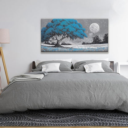 TAIJXAGSG Wall Art For Living Room Blue Tree Moon Canvas Art Wall Print Decor Artwork Print Painting 24" X 48" Modern Wall Art Picture For Bedroom Modern Salon Kitchen Office Home Wall Decor
