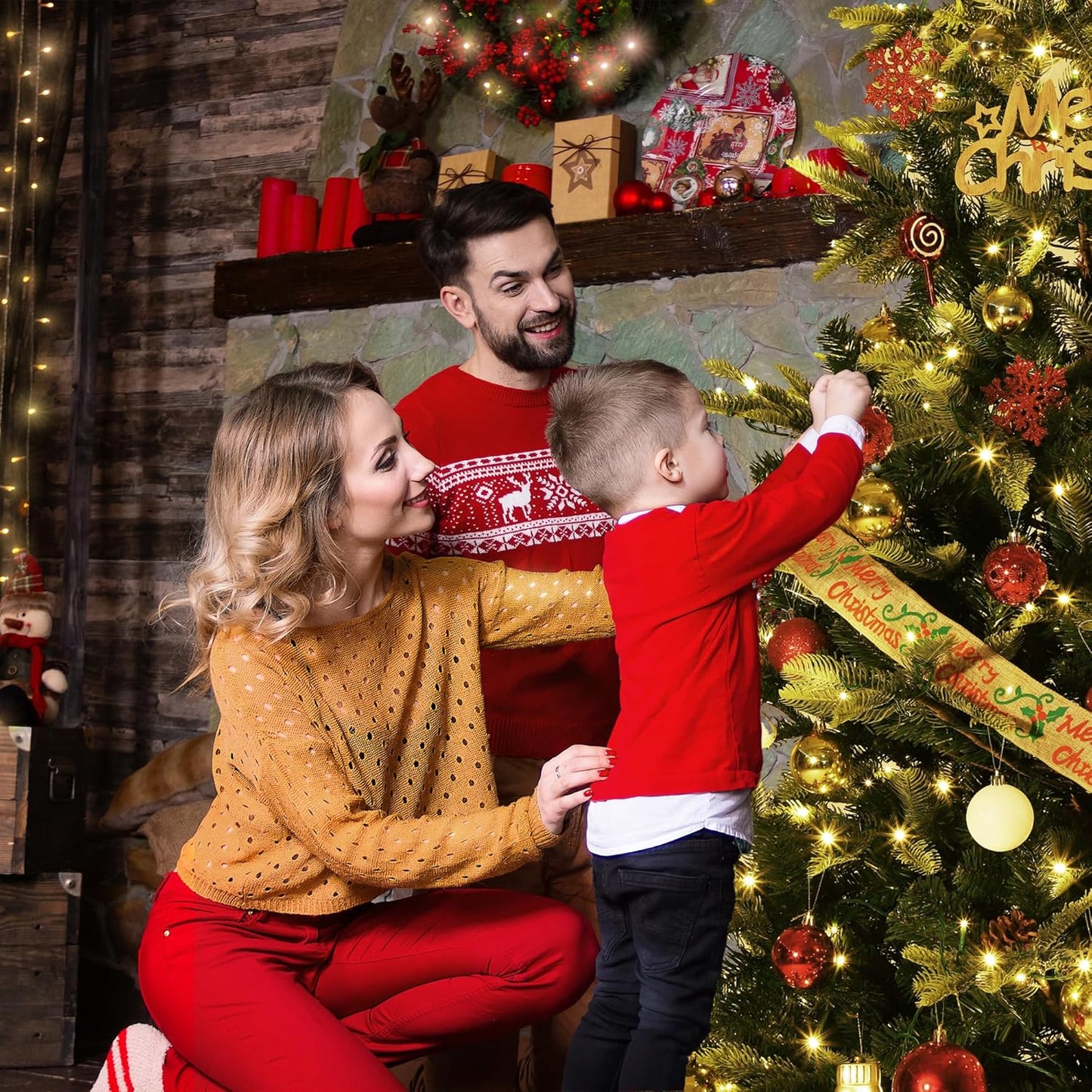 GarveeHome 6.5 FT Artificial Pre-lit Christmas Tree, Green PVC&PE Full Christmas Tree with 350 Warm White Lights for Home, Office, and Xmas Party Décor, Includes Stand