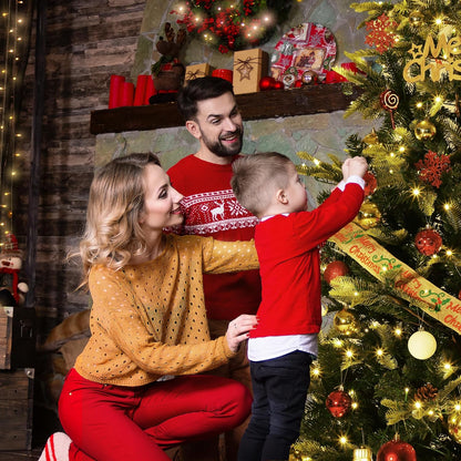 GarveeHome 6.5 FT Artificial Pre-lit Christmas Tree, Green PVC&PE Full Christmas Tree with 350 Warm White Lights for Home, Office, and Xmas Party Décor, Includes Stand