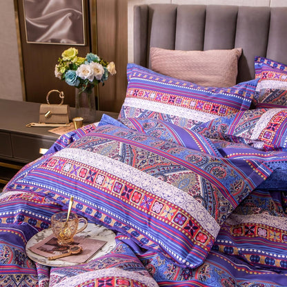 ABREEZE Bohemian Vintage Twin Size Floral Cotton Bedding Set 3Pcs Duvet Cover Set Boho Purple Paisley 100% Egyptian Brushed Cotton Reversible Home Bedding Collection