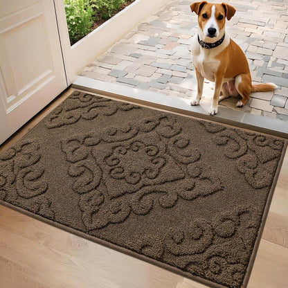 COSY HOMEER-Door-Mat-Non-Slip-Entryway-Rug 20”x32” Absorbent Welcome Mats Washable Dirt Trapper Door Mat Entrance Floor Mats for Front Back Doormats and Wet Shoes,Brown