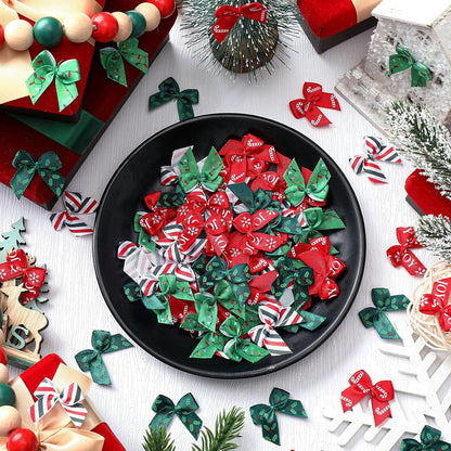 Syhood 150 Pcs Christmas Mini Bow Tiny Twist Tie Bow Handmade Craft Ribbon for DIY Sewing Party Decor(Red and Green,Classic)