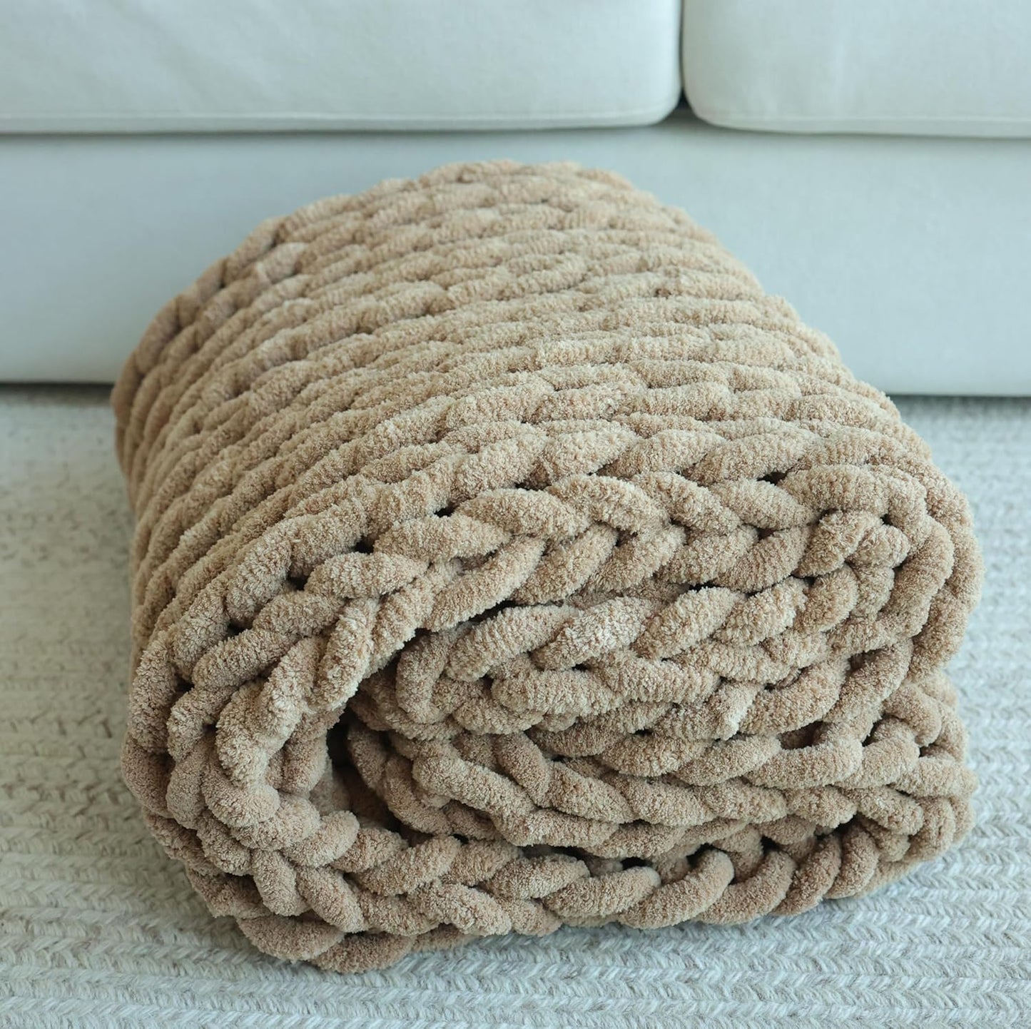 Maetoow Chenille Chunky Knit Blanket Throw （40×50 Inch）, Handmade Warm & Cozy Blanket Couch, Bed, Home Decor, Soft Breathable Fleece Banket, Christmas Thick and Giant Yarn Throws, Khaki