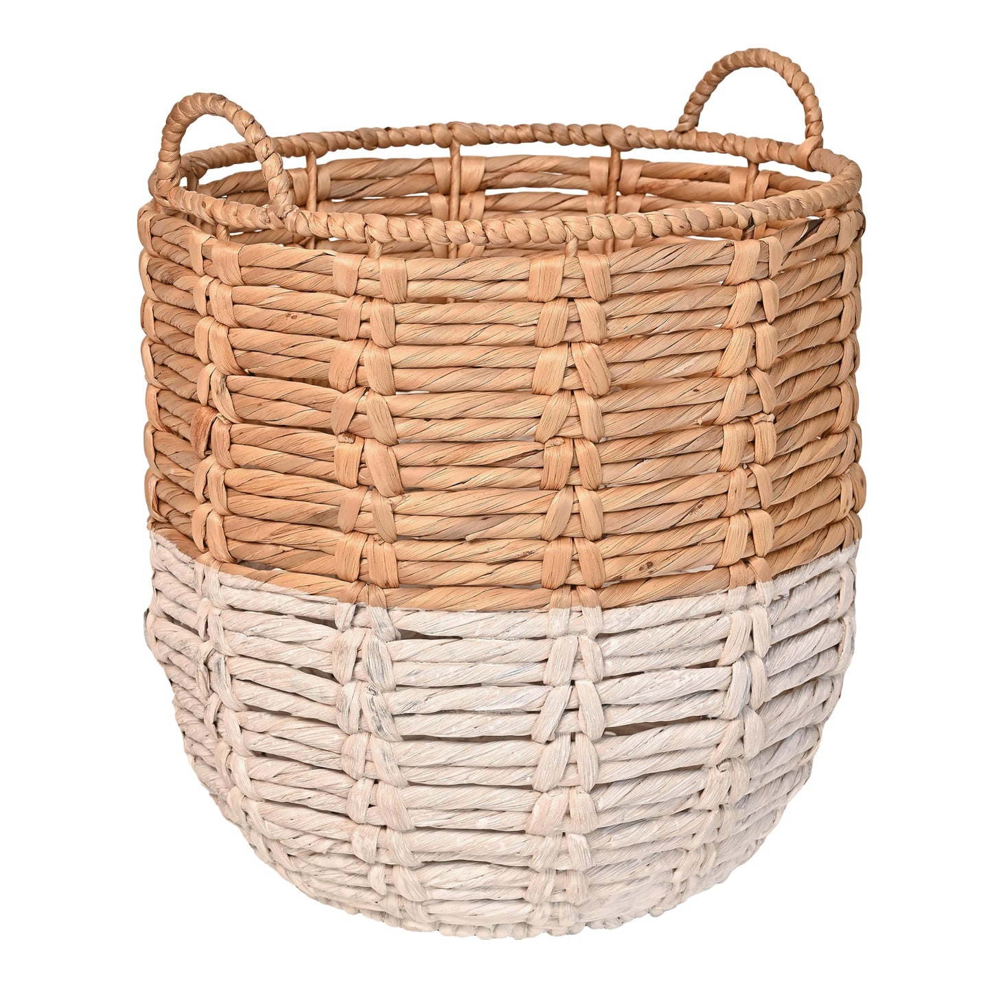 happimess Laurel Hand-Woven Abaca Storage Basket 19", Natural/White