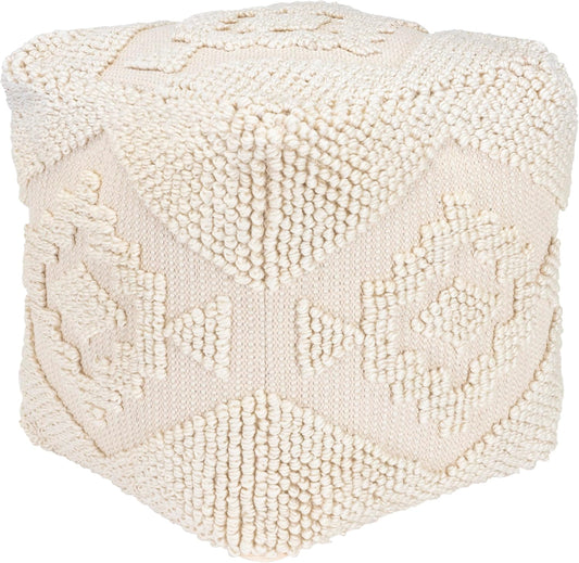 Mark&Day Pouf Ottoman, Munchendorf Cottage Beige Cube Pouf Foot Rest for Living Room, Bedroom and Boho Home Decor (18"x18"x18")
