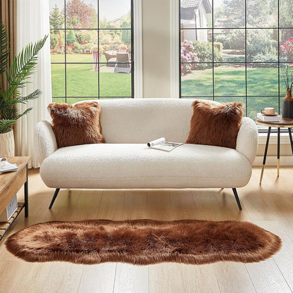 AMTOVO Faux Sheepskin Rug, Coffee Ultra Soft Fluffy Shag Area Rug, 2 x 6 ft Faux Fur Rug for Bedroom Sofa Throw Cushion Room Decor, Sheepskin