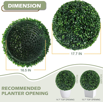 Ogrmar 2 PCS 17.7 inch 2 Layers Artificial Plant Topiary Ball Faux Boxwood Decorative Balls for Backyard, Balcony,Garden, Wedding and Home Décor (17.7 Inch)