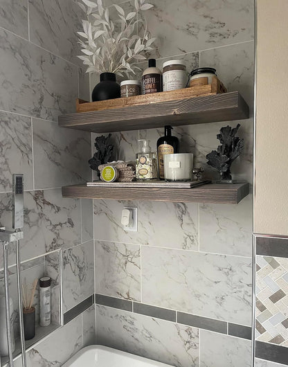 Joel's Antiques 24 Inch Wooden Floating Shelves for Wall - 24x8x2 in - Made of Natural Wood - Heavy Duty Rustic Wall Shelves for Bedroom - Perfect for Living Room, Kitchen - Gray