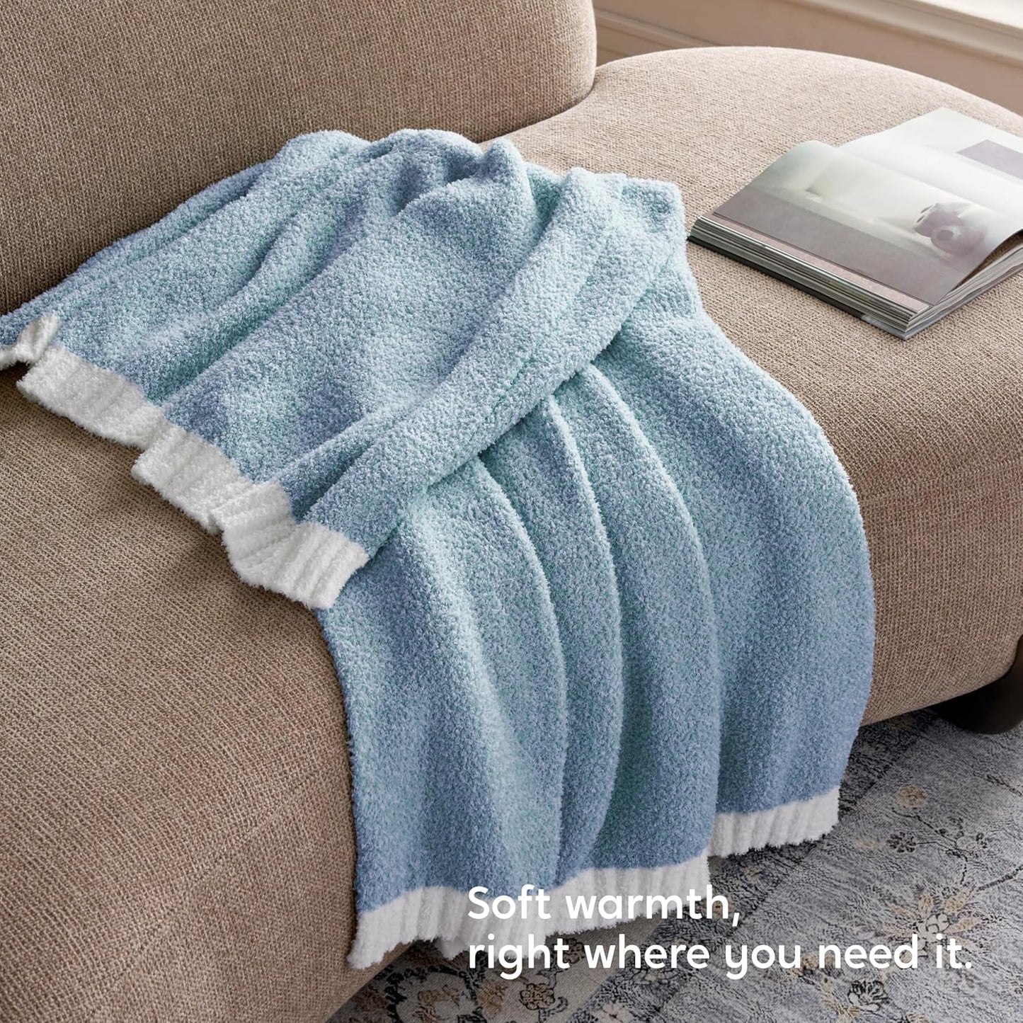 Joiedomi Throw Blanket for Couch Bed Sofa, Blue Knitted Blankets Gifts for Women Mom Girls, Cozy Cute Soft Throw Home Room Decor Aesthetic for Women Mothers Birthday Gifts 50x70 Inches