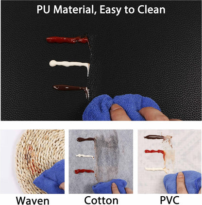 Faux Leather Placemats, PU Table Mats, Set of 4, Waterproof, Stain Resistant, Heat Resistant, Non-Slip Easy to Clean for Kitchen Dining Table,Conference Table C Black Rectangle