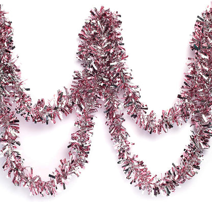 Anderson's Light Pink & Silver Sparkle Glitter Metallic Tinsel Twist for Trailer Or Golf Cart, 4 inches Wide x 25 ft Long, Christmas, Patriotic and Holiday Garland Decor for Parties and Parades