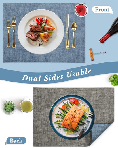 SUEH DESIGN Leather Placemats Set of 6 Reversible Table Mats Heat Resistant Waterproof No-Slip Place Mats for Dining Table Kitchen Parties