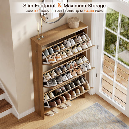 Nicetree 3-Drawer Flip Shoe Storage Tower – Slim-Profile Freestanding Rack with Adjustable 3-Tier