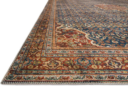 Loloi Layla Collection LAY-09 Cobalt Blue/Spice 2'-6" x 9'-6" .13" Thick Runner Rug, Soft, Durable, Vintage Inspired, Distressed, Low Pile, Non-Shedding, Easy Clean, Printed, Living Room Rug
