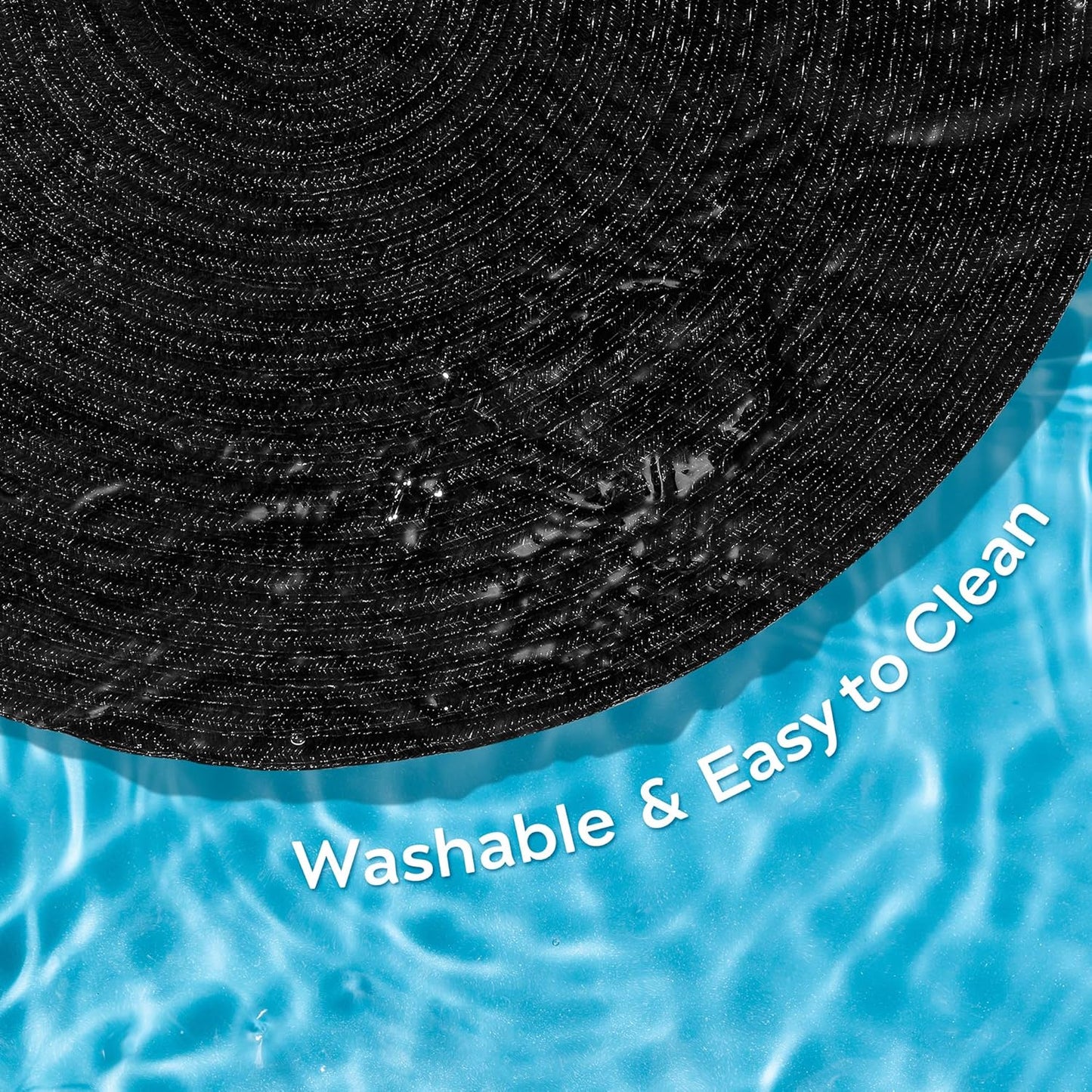 Leetaltree Round Placemats Heat and Slip Resistant Cotton Table Mats, Washable Bohemian Placemats for Dining Tables (Black, Set of 8)