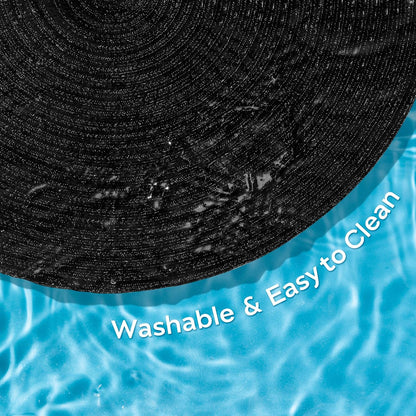 Leetaltree Round Placemats Heat and Slip Resistant Cotton Table Mats, Washable Bohemian Placemats for Dining Tables (Black, Set of 8)