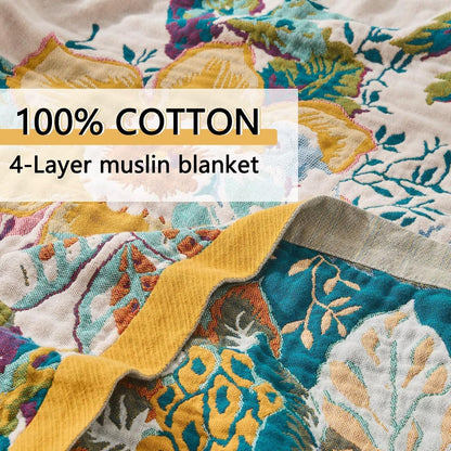 Ultra Soft Lightweight Cotton Quilts,Cozy Summer Boho Throw Blankets,Lightweight Reversible Muslin Blanket Decor Blankets for Armchair Travel, 80"x90" Large Muslin Mexican Throw Blanket