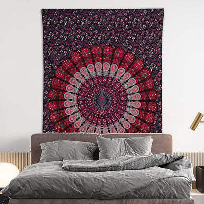 Bless International Handmade Indian hippie Bohemian Psychedelic Peacock Mandala Wall hanging College Dorm Beach Throws Table Cloth Bedding Tapestry (Purple Pink, Poster(30x40Inches)(76x101cms))