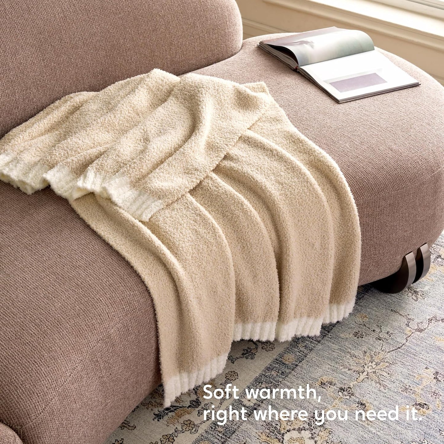 Joiedomi Throw Blanket for Couch Bed, Light Camel Knitted Blankets Gifts for Women Mom Girls, Cozy Cute Soft Throw Home Room Decor Aesthetic for Women Mothers Birthday Gifts 50x60 Inches