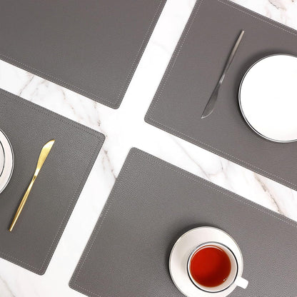 Set of 6 Faux Leather Placemats, PU Table Mats, Waterproof, Stain Resistant, Heat Resistant, Non-Slip Easy to Clean for Kitchen Dining Table,Conference Table C Grey Rectangle