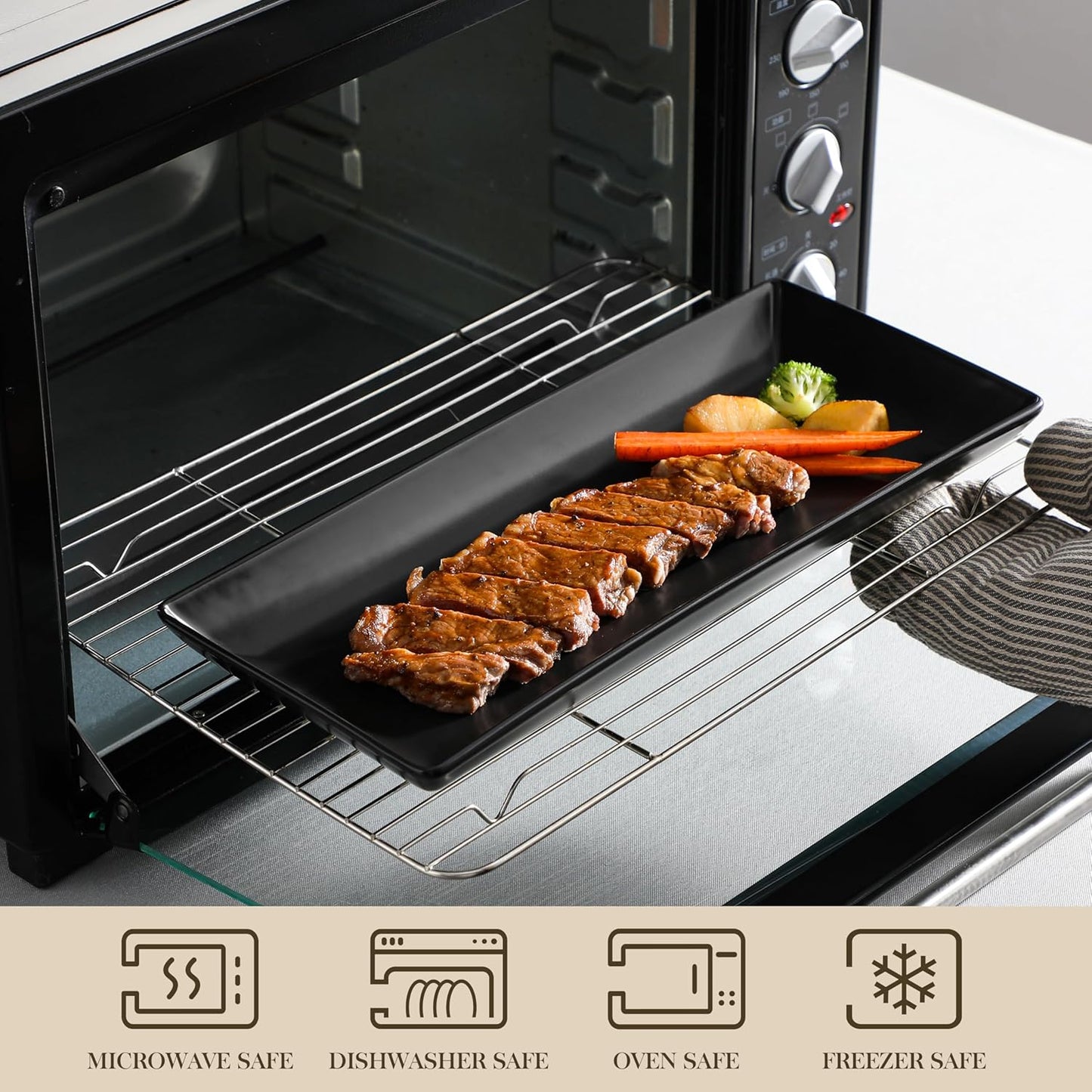 MALACASA 3 Tier Serving Trays for Party, Stoneware Serving Platters and Trays, 14 Inch Tiered Tray Stand, Fruit Tray, Trays for Serving Food, Black Dessert Stand with Collapsible Sturdier Metal Rack