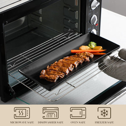 MALACASA 3 Tier Serving Trays for Party, Stoneware Serving Platters and Trays, 14 Inch Tiered Tray Stand, Fruit Tray, Trays for Serving Food, Black Dessert Stand with Collapsible Sturdier Metal Rack