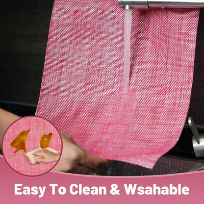 Placemats Set of 12，Non-Slip PVC Weave Table Mats Easy to Clean，Heat Resistant Place Mats for Kitchen Dining Table Decoration Indoor Outdoor，Red