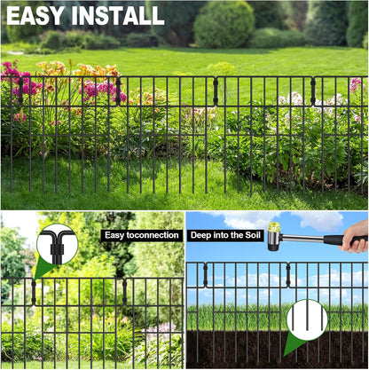 Decoration Garden Fence 16.5in x 10ft, 10 Pack Rustproof Metal Animal Barrier Fence, Arched Flower Bed Edge Decorative Rabbit (10 Panels - 17 in(H) X 10.8 ft(L))