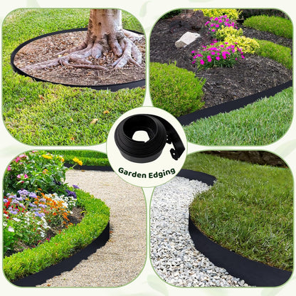 Landscape Edging - 3 Inch x 33FT Garden Border with 100 PCS Spikes, Plastic Lawn Edging for Flower Bed, Pathway and Yard(Black)