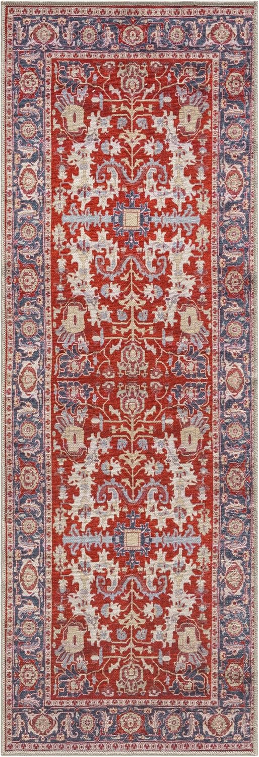 Keen Home Design 2x10 Rug - Machine Washable Runner Rug with Non-Slip Backing, Ideal for Hallway, Entryway, Kitchen, Laundry Room - Vintage, Easy Clean, Durable, Low Pile - (2'6" x 10')