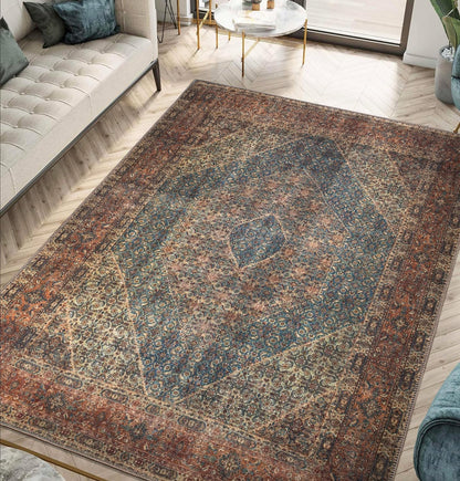 Keen Home Design 10x14 Rug - Machine Washable Area Rug with Non-Slip Backing, Ideal for Living Room, Dining Room, Bedroom - Vintage, Easy Clean, Durable, Low Pile Rug - (9'7" x 14')