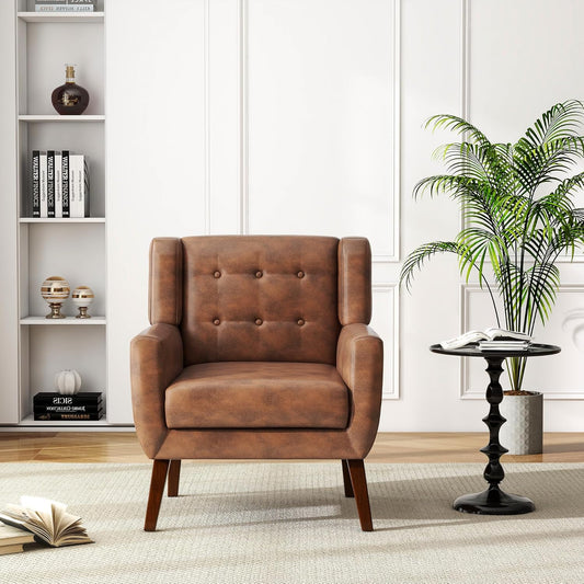 UIXE Faux Leather Accent Chair, Morden Upholstered Armchair for Living Room, Button Tufted Arm