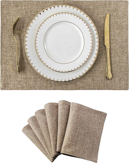 Home Brilliant Fabric Cotton Placemats Set of 6 Heat Resistant Dining Table Place Mats Kitchen Table Mats, Natural Linen