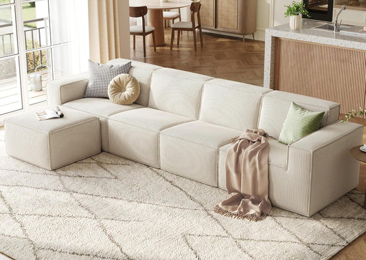 LINSY HOME Modular Sectional Sofa, 134" Boneless Couch L Shaped 4-Seat Sofa with Movable Ottoman
