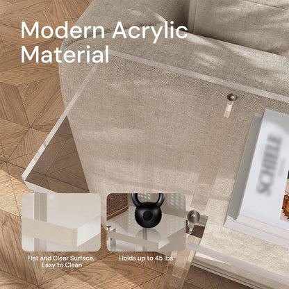 Acrylic Narrow Console Table for Entryway, 7.6" D x 39.4" W x 31.5" H, Square Legs, Skinny Entry Table for Sofa, Foyer, Hallway, Living Room, Modern, 2-Tier, Clear