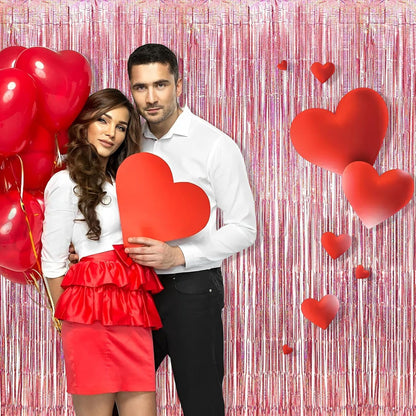 BRAVESHINE Rose-Gold Tinsel Foil Fringe Curtains - 2Pcs 3.2x8.2ft Metallic Holiday Photo Booth Backdrop Party Supplies for Birthdays Valentines Day Bridal Shower Bachelorette Engagement Party