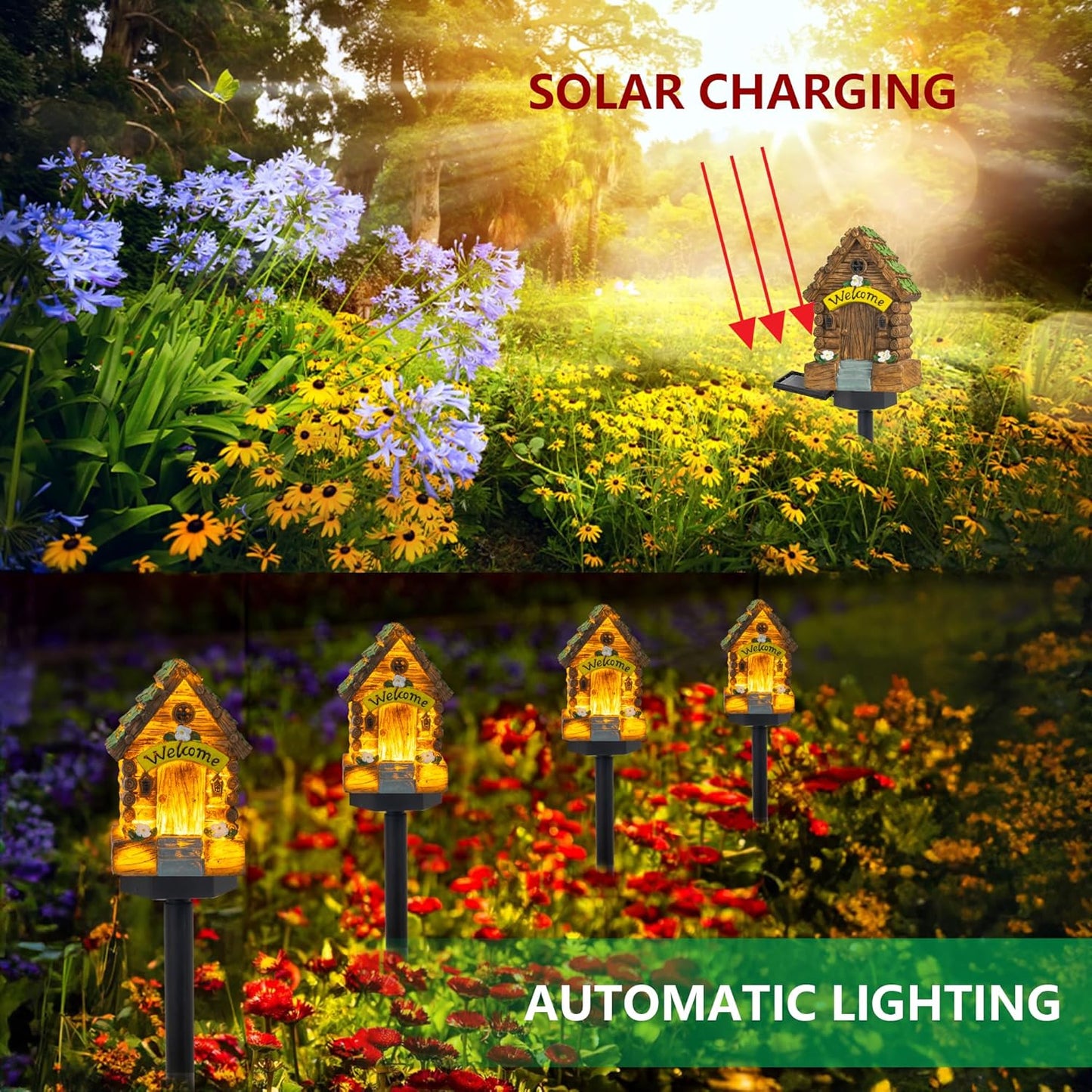 Dazzle Bright Fairy Garden House, 16" Glow in The Dark Cottage with Solar LED Light, Beautiful Miniature Garden Decoration for Indoor or Outdoor Gardens