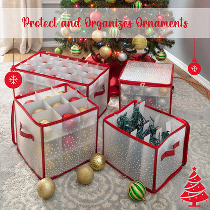 Simplify 64 Count Ornament Storage Box | Plastic | Decorative Organizer | Storage Bin | Red | L12 x