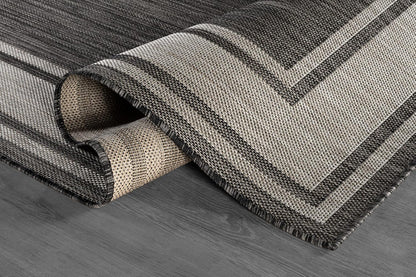 Beverly Rug Outdoor Rug 5x7 Modern Bordered Area Rugs for Indoor and Outdoor Patio Deck Porch Garden Waterproof Weather Sun Resistant Washable Outside Carpet (5 x 7 Dark Gray)