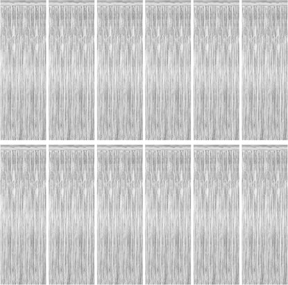 12 Pack Silver Backdrop. 3.28 FT x 7.05 FT Birthday Decorations, Metallic Silver Fringe Backdrop Foil Curtains Tinsel, Disco Party Decor Photo Booth Props Door Decorations Hanging