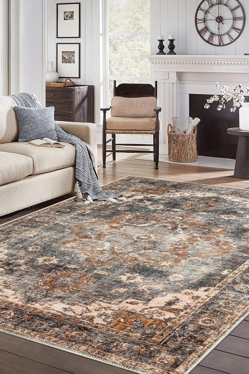 Keen Home Design 6x9 Rug - Machine Washable Area Rug with Non-Slip Backing, Ideal for Living Room, Dining Room, Bedroom - Vintage, Easy Clean, Durable, Low Pile Rug - (6' x 9')